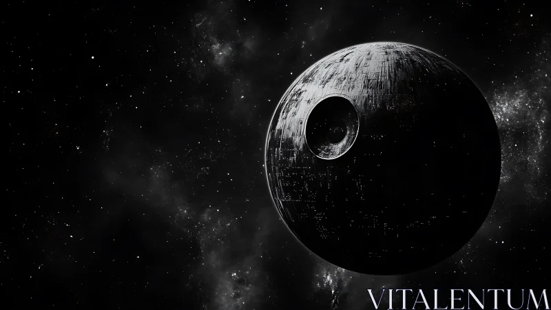 Spherical space battle station in deep star field scene.