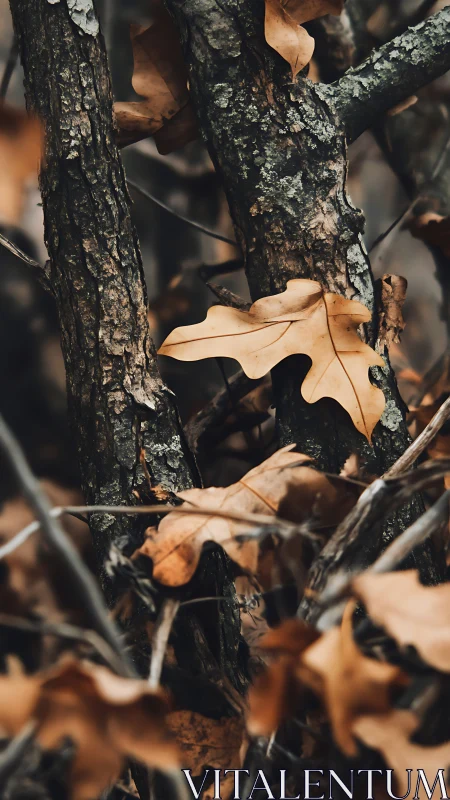 Whispers of fallen oak leaves tangled in autumn branches.