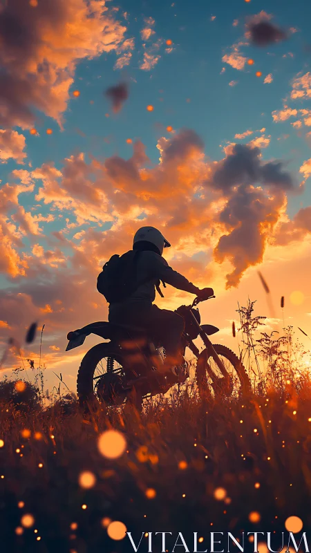 Sunset rider pauses gently beneath a glowing evening sky