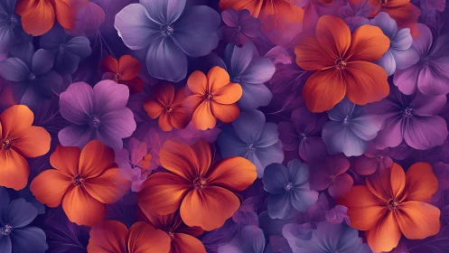 Digital Floral Composition: Radial Symmetry with Vivid Warm-Cool Palette