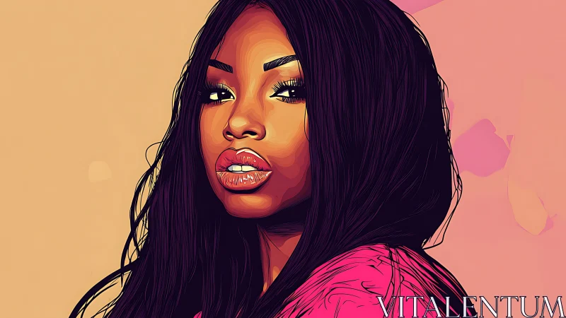 Velvet gaze in neon lines, bold pink-amber attitude portrait.