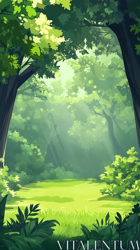 Luminous Forest Clearing with Verdant Canopy.