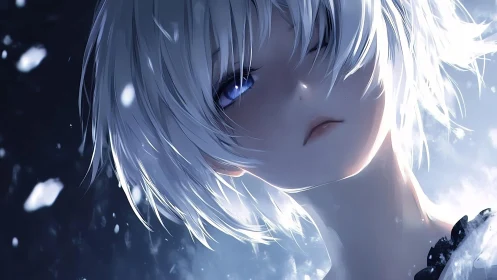 Snowlit gaze of a quiet soul in gentle winter light.