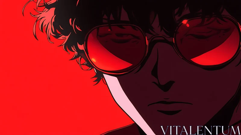 Moody red glow around a quiet anime rebel in shades.