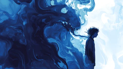 Digital painting of inner shadow creature behind lone figure.