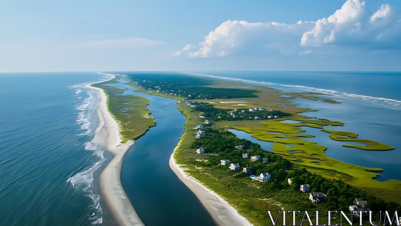 Barrier Islands' Luminous Dance: Sandy Crescents Meet Marshland Magic.