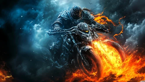 Hellborne rider welds fire and storm into one roaring charge