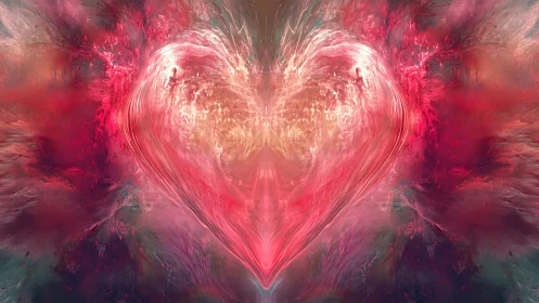 Abstract glowing heart in swirling red and pink motion.
