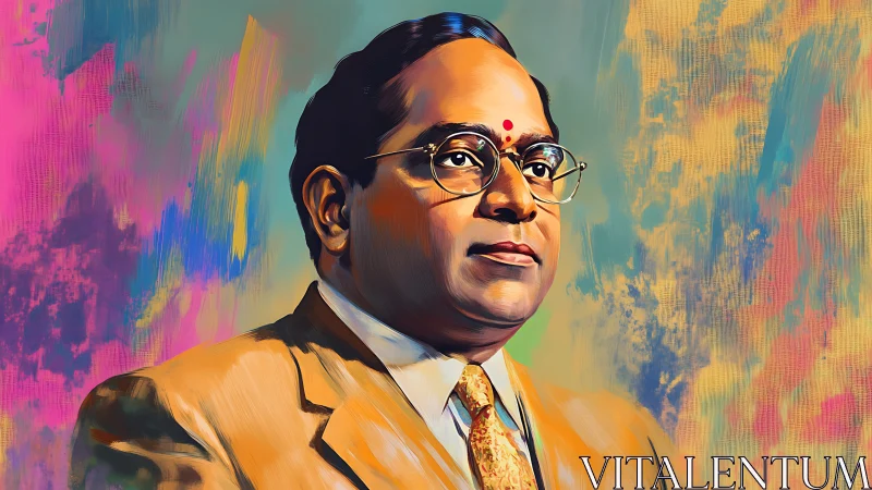 Portrait of dignified leader against glowing color clouds.