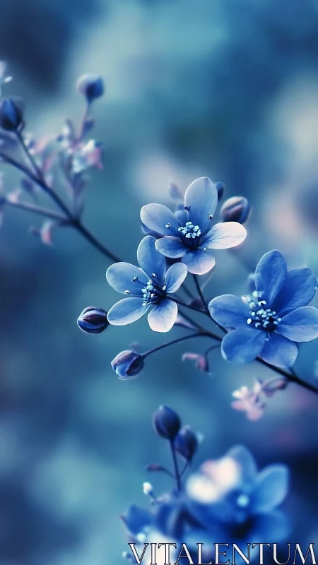 Delicate Forget-Me-Not Clusters in Soft Focus Blue Photographic Study.
