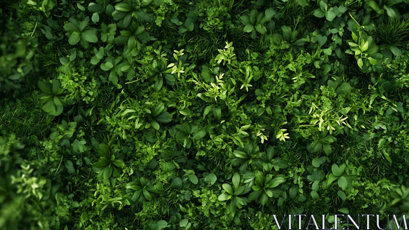 Top-down view of dense mixed green foliage groundcover.