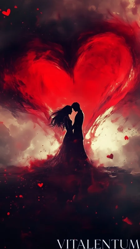 Passionate Kiss Against Giant Luminous Heart.
