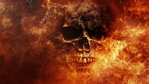 Fiery Skull Emerges From Blazing Flames with Intense Dark Energy