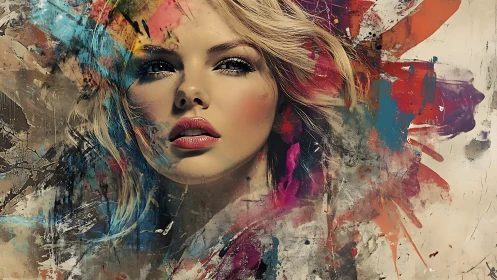 Bold female portrait emerges through abstract color bursts
