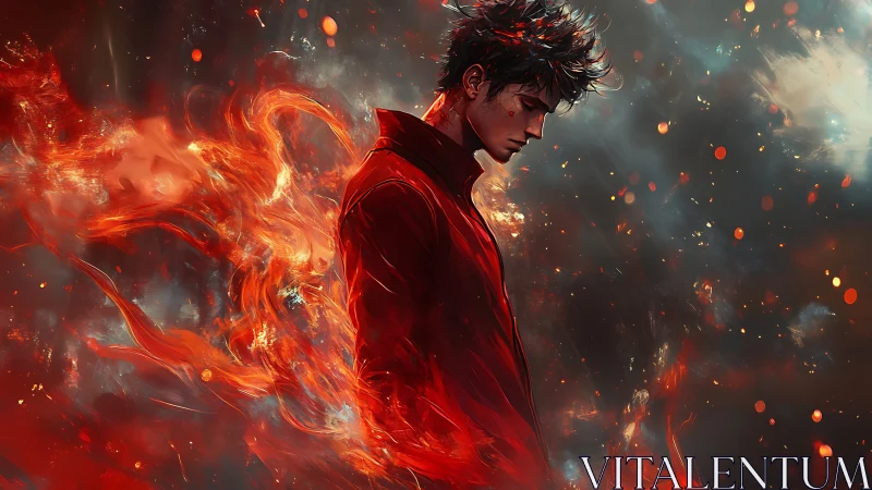 Pyrokinetic figure in turbulent combustive particle field.