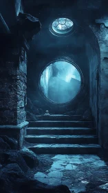 Moonlit stone passage into a quiet forgotten world.