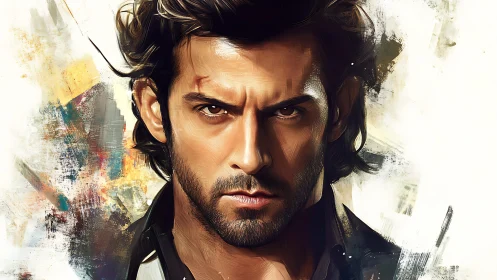 Brooding man portrait merges realism with expressive brushwork