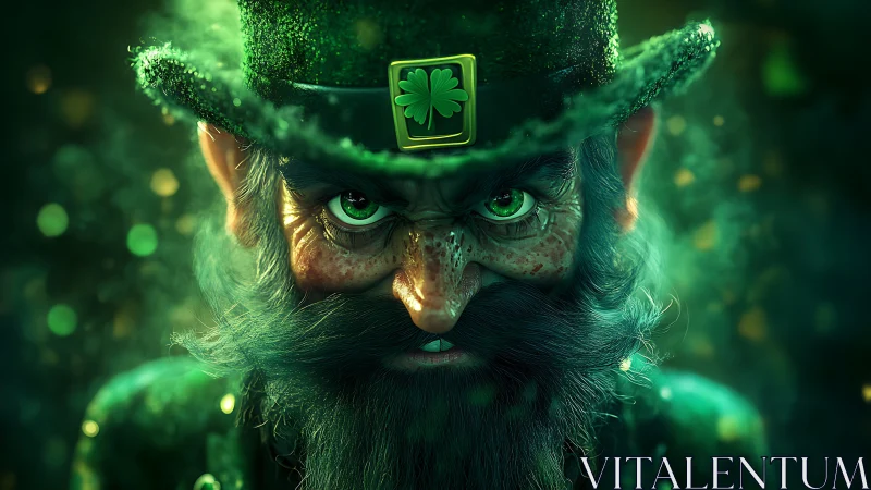 Mischievous leprechaun gazes ahead with shimmering green magic