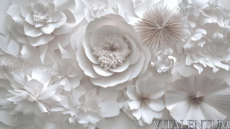 Dimensional Paper Flowers Composition White Relief