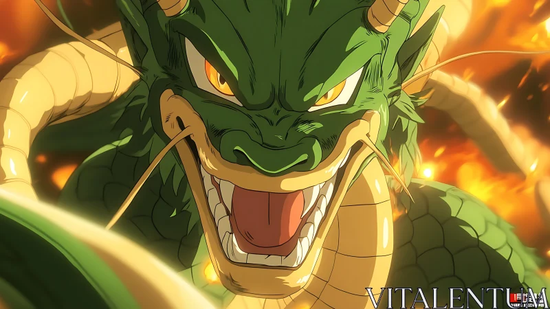 Aggressively lit green dragon head with coiled serpentine body