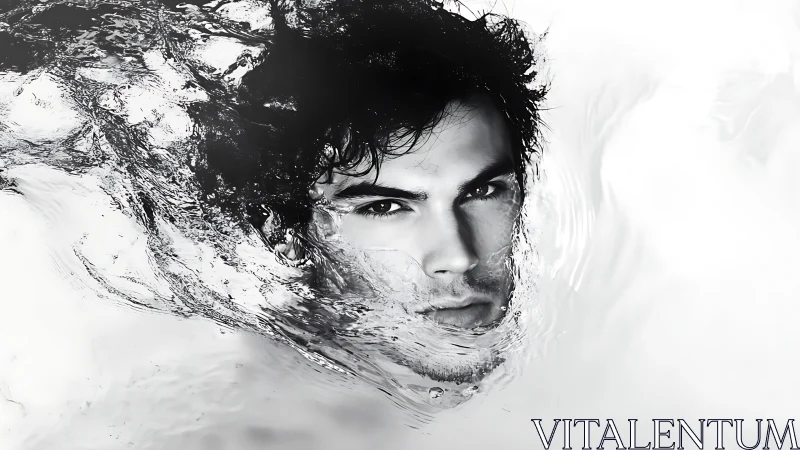 Male face is partially submerged within rippling clear water