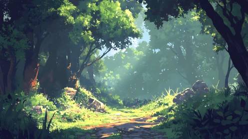 Enchanted Forest Path Glows With Sunlit Secrets and Ancient Wonder