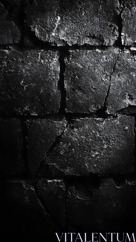 Cracked dark stone wall captures harsh directional side light