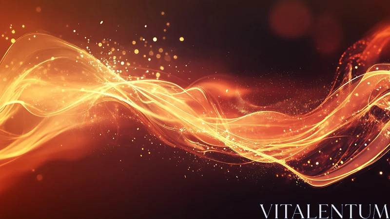 Golden Light Waves Flowing Against Dark Red Background