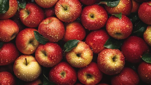 Rain-kissed harvest of ruby apples glistening together.