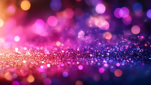 Vibrant Glitter Bokeh Background in Purple and Pink Tones.