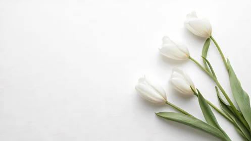 White Tulips with Verdant Stems on Neutral Ground.