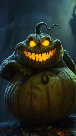 Grotesque jack-o’-lantern creature glows in cinematic moonlight