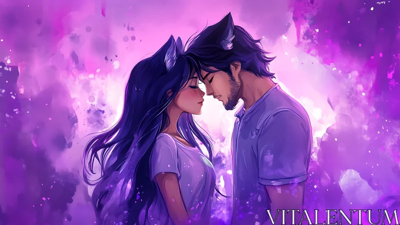 Two Souls Converge Within Ethereal Violet Light.