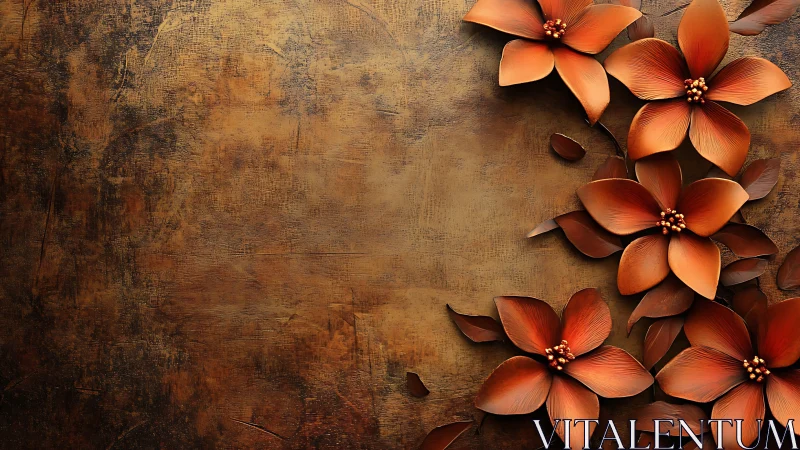 Rustic Copper Blooms on Golden Canvas.