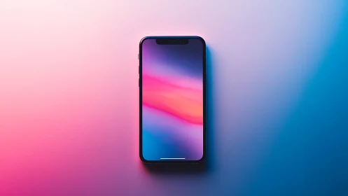 Modern smartphone with gradient wallpaper on vibrant background.