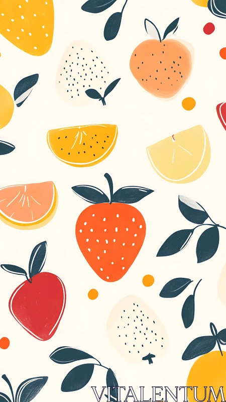 Minimalist fruit pattern with stylized leaves on light background.
