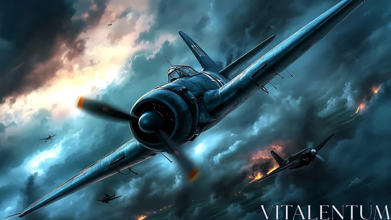 Storm-forged warplanes carve firelit paths through night skies.