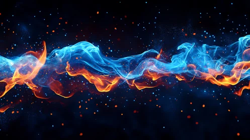 Blue and orange plasma streams intersecting against dark background