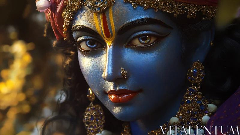 Chromatic close-up of blue-skinned devotional portrait study.