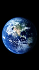 Photorealistic Earth sphere against deep negative space backdrop.