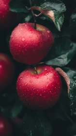Rain-kissed orchard twins quietly glow in the shadowed leaves