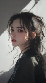 Softly lit portrait of a quiet, contemplative young woman.