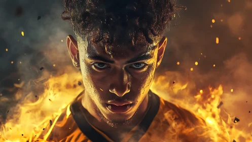 Photorealistic fiery portrait with cinematic inferno lighting.