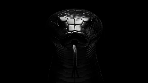 Glossy black cobra head rendered against dark background.