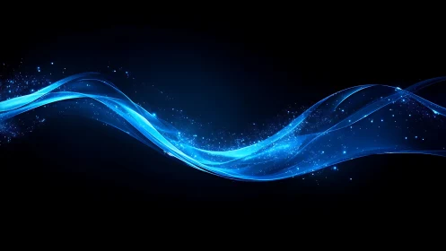 Luminous blue energy wave on dark digital background.