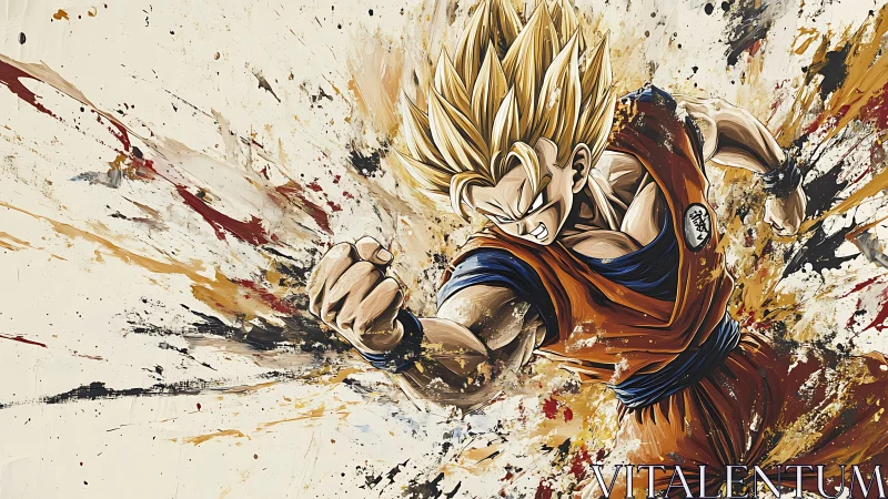 Saiyan blaze punch shattering a storm of paint and rage.