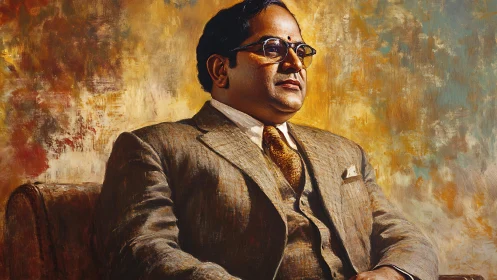 Dignified statesman portrait in warm golden oil tones.