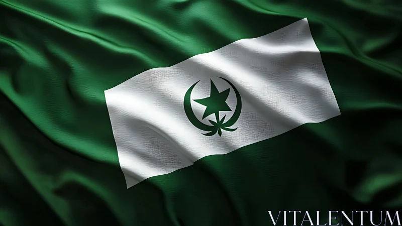 Emerald crescent banner with bold starburst emblem unfurled.