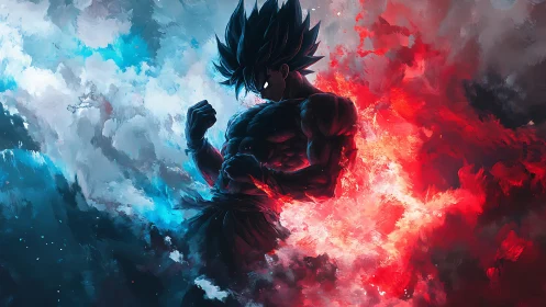 Bichromatic energy warrior amid turbulent plasma fields.