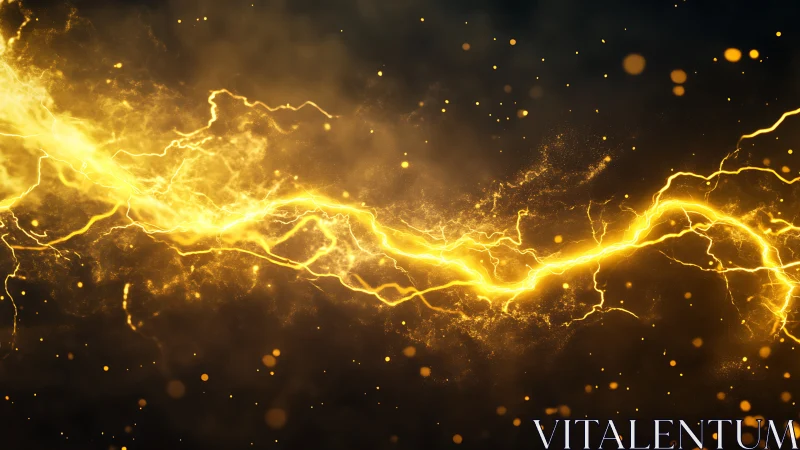 Golden Lightning Formation Against Dark Background.